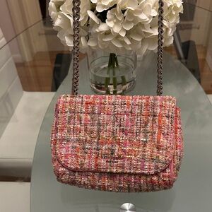 kate spade Pink and Coral Tweed Crossbody Bag with Silver Chain
